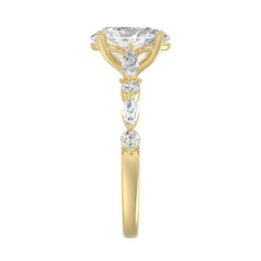 14K Yellow Gold Oval Diamond Fancy Engagement Ring for Ladies 2 1/2CT with Marquise &amp; Round Diamond 2.00CT Oval Center stone (Color F-G -Clarity VS1/VS2)