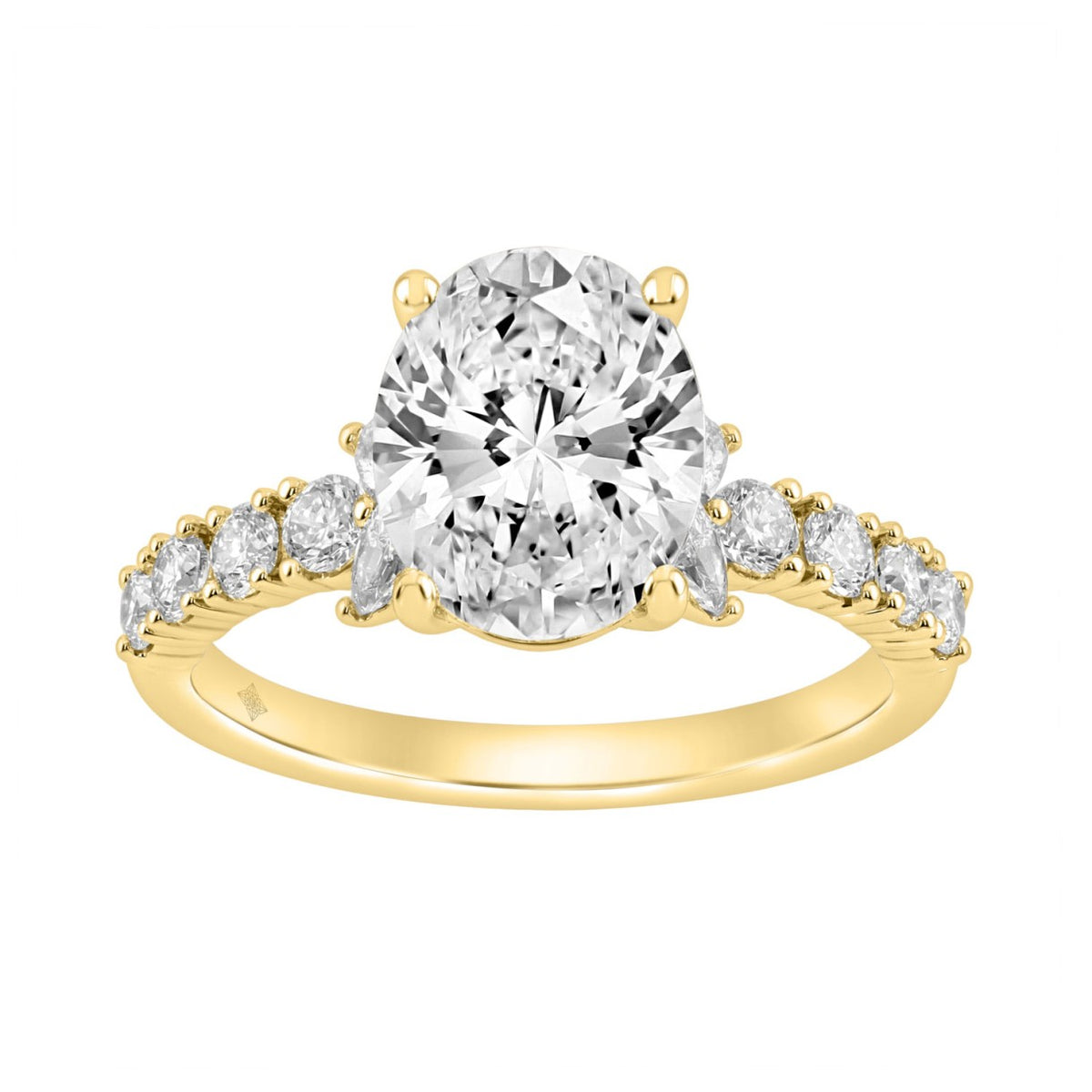Elegant 14K Yellow Gold Multi Shape Diamond Ladies Ring 2 3/4Ct Oval Marquise Round Bridal Engagement Ring 2Ct Oval Center Stone (Color F-G -Clarity Vs1/Vs2)