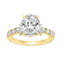 Elegant 14K Yellow Gold Multi Shape Diamond Ladies Ring 2 3/4Ct Oval Marquise Round Bridal Engagement Ring 2Ct Oval Center Stone (Color F-G -Clarity Vs1/Vs2)