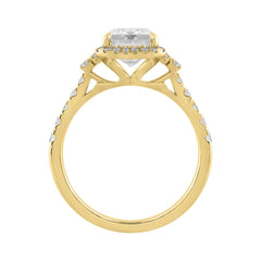 14K Yellow Gold 3 1/2Ct Emerald & Round Lab-Grown Diamond Halo Bridal Ring For Women Luxury Engagement Ring 3Ct Emerald Center Stone (Color F-G -Clarity Vs1/Vs2)