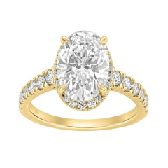 14K Yellow Gold 4 3/4Ct Oval Cut Lab-Grown Diamond Engagement Ring With Hidden Halo Round &amp; Oval Bridal Ring Set For Women 4Ct Oval Center Stone (Color F-G -Clarity Vs1/Vs2)
