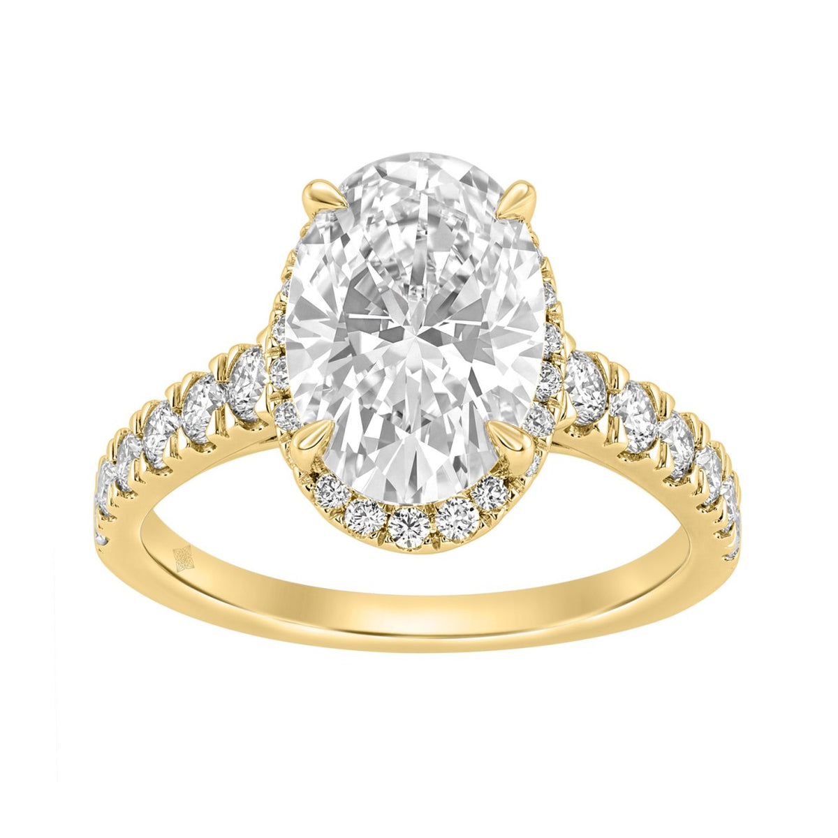 14K Yellow Gold 4 3/4Ct Oval Cut Lab-Grown Diamond Engagement Ring With Hidden Halo Round & Oval Bridal Ring Set For Women 4Ct Oval Center Stone (Color F-G -Clarity Vs1/Vs2)