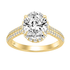Luxury 14K Yellow Gold 3 1/2Ct Round & Oval Lab-Grown Diamond Halo Ring Elegant Bridal Engagement Ring For Women 3Ct Oval Center Stone (Color F-G -Clarity Vs1/Vs2)