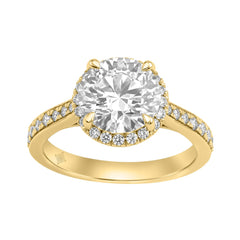 14K Yellow Gold 3 1/2Ct Round Brilliant Diamond Hidden Halo Engagement Ring Fashion Bridal Ring For Women 3Ct Round Center Stone (Color F-G -Clarity Vs1/Vs2)