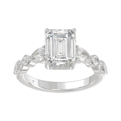 14K White Gold Emerald Cut Diamond Classic Bridal Ring for Ladies 4.00CT with Pear Round &amp; Marquise Diamond 3.00CT Emerald Center stone (Color F-G -Clarity VS1/VS2)