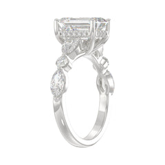 14K White Gold Emerald Cut Diamond Classic Bridal Ring for Ladies 4.00CT with Pear Round &amp; Marquise Diamond 3.00CT Emerald Center stone (Color F-G -Clarity VS1/VS2)