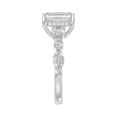 14K White Gold Emerald Cut Diamond Classic Bridal Ring for Ladies 4.00CT with Pear Round &amp; Marquise Diamond 3.00CT Emerald Center stone (Color F-G -Clarity VS1/VS2)
