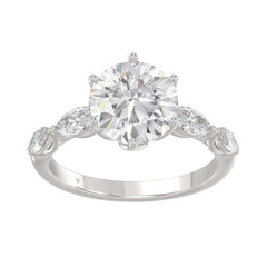 Luxury 14K White Gold  Bridal Ring for Ladies 3 3/4CT Round &amp; Marquise Cut Diamonds 3.00CT Round Center stone (Color F-G -Clarity VS1/VS2)