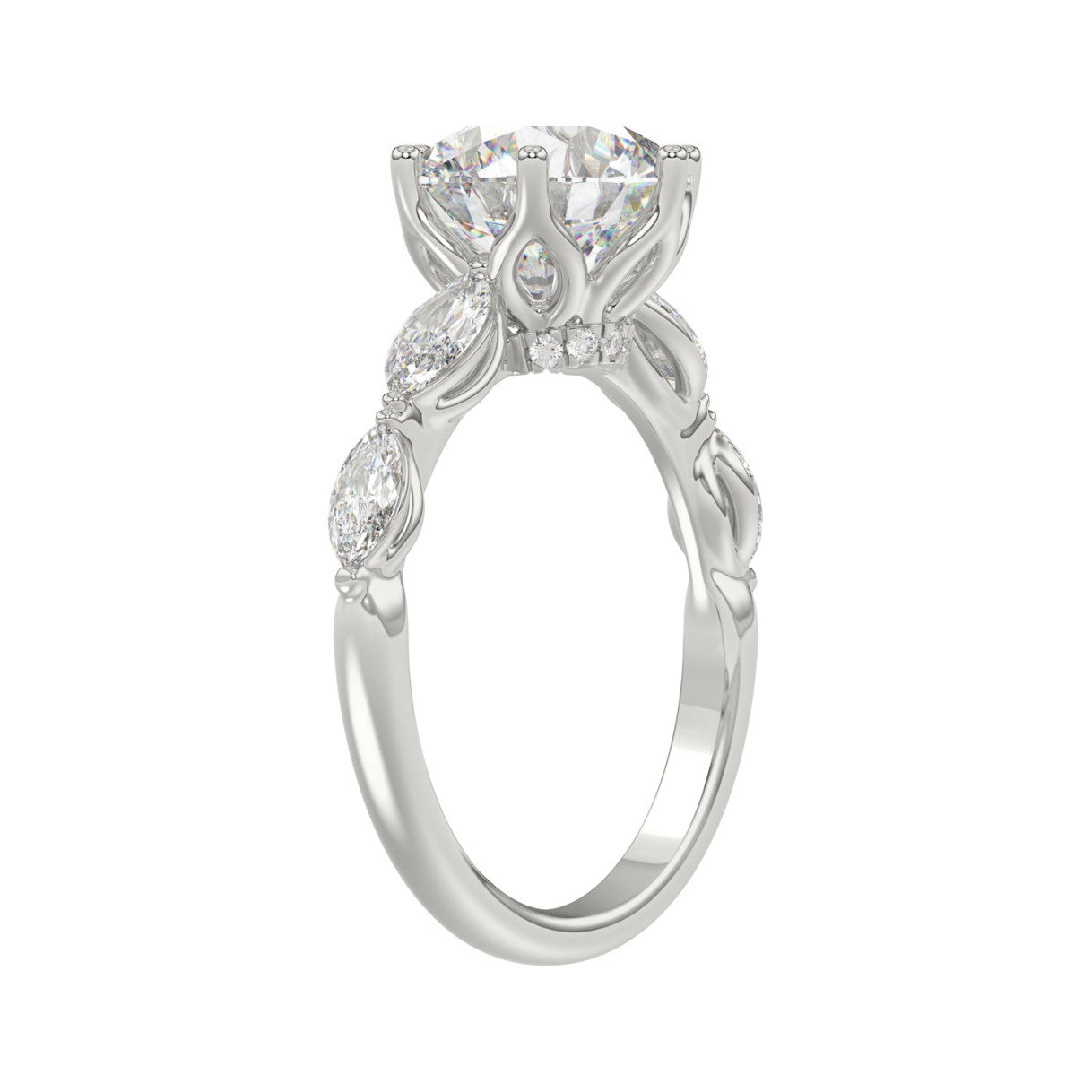 Luxury 14K White Gold  Bridal Ring for Ladies 3 3/4CT Round &amp; Marquise Cut Diamonds 3.00CT Round Center stone (Color F-G -Clarity VS1/VS2)