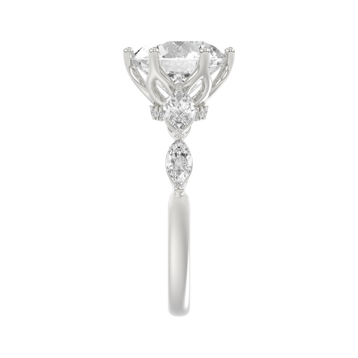 Luxury 14K White Gold  Bridal Ring for Ladies 3 3/4CT Round &amp; Marquise Cut Diamonds 3.00CT Round Center stone (Color F-G -Clarity VS1/VS2)