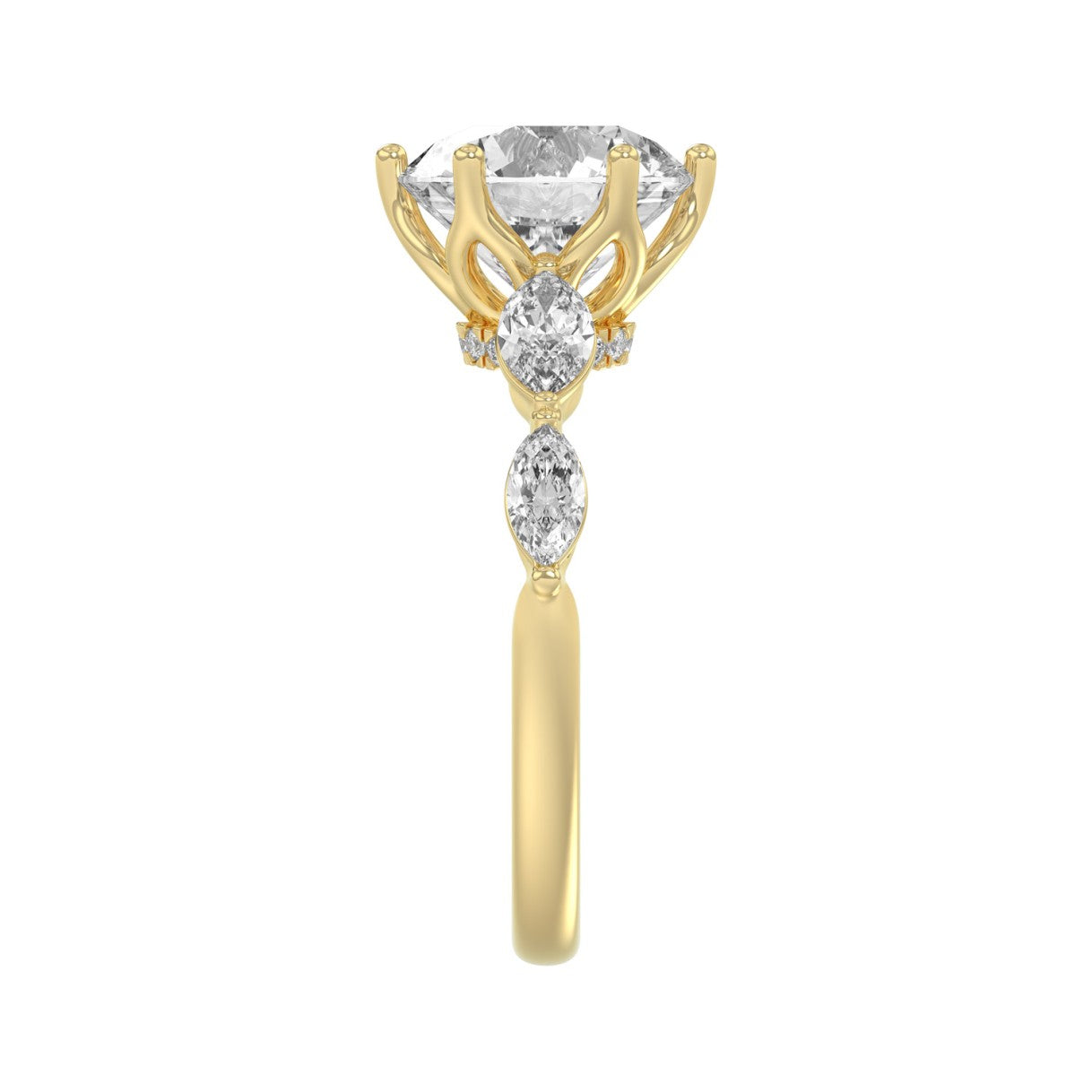 Luxury 14K Yellow Gold  Bridal Ring for Ladies 3 3/4CT Round &amp; Marquise Cut Diamonds 3.00CT Round Center stone (Color F-G -Clarity VS1/VS2)
