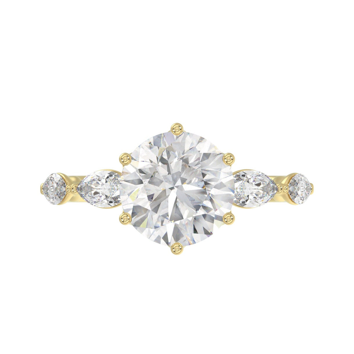 Luxury 14K Yellow Gold  Bridal Ring for Ladies 3 3/4CT Round &amp; Marquise Cut Diamonds 3.00CT Round Center stone (Color F-G -Clarity VS1/VS2)