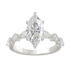 14K White Gold  Bridal Fashion Ring for Ladies 4CT Round &amp; Marquise&amp; Pear Cut Diamonds 3.00CT Marquise Center stone (Color F-G -Clarity VS1/VS2)