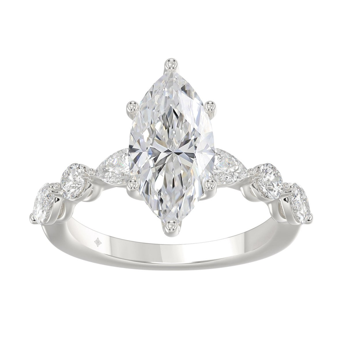 14K White Gold  Bridal Fashion Ring for Ladies 4CT Round &amp; Marquise&amp; Pear Cut Diamonds 3.00CT Marquise Center stone (Color F-G -Clarity VS1/VS2)