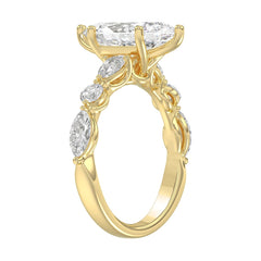 14K Yellow Gold  Bridal Fashion Ring for Ladies 4CT Round &amp; Marquise&amp; Pear Cut Diamonds 3.00CT Marquise Center stone (Color F-G -Clarity VS1/VS2)