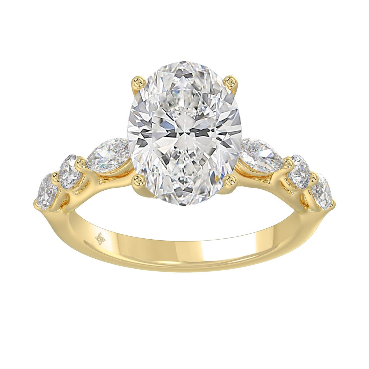 Elegant 14K Yellow Gold  Bridal Fancy Ring for Ladies 3 3/4CT Round &amp; Marquise&amp; Oval Cut Diamonds 3.00CT Oval Center stone (Color F-G -Clarity VS1/VS2)