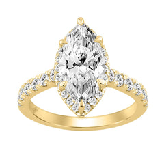 Luxury 14K Yellow Gold 3 3/4Ct Round & Marquise Diamond Halo Ring Elegant Bridal Engagement Ring For Women 3Ct Marquise Center Stone (Color F-G -Clarity Vs1/Vs2)