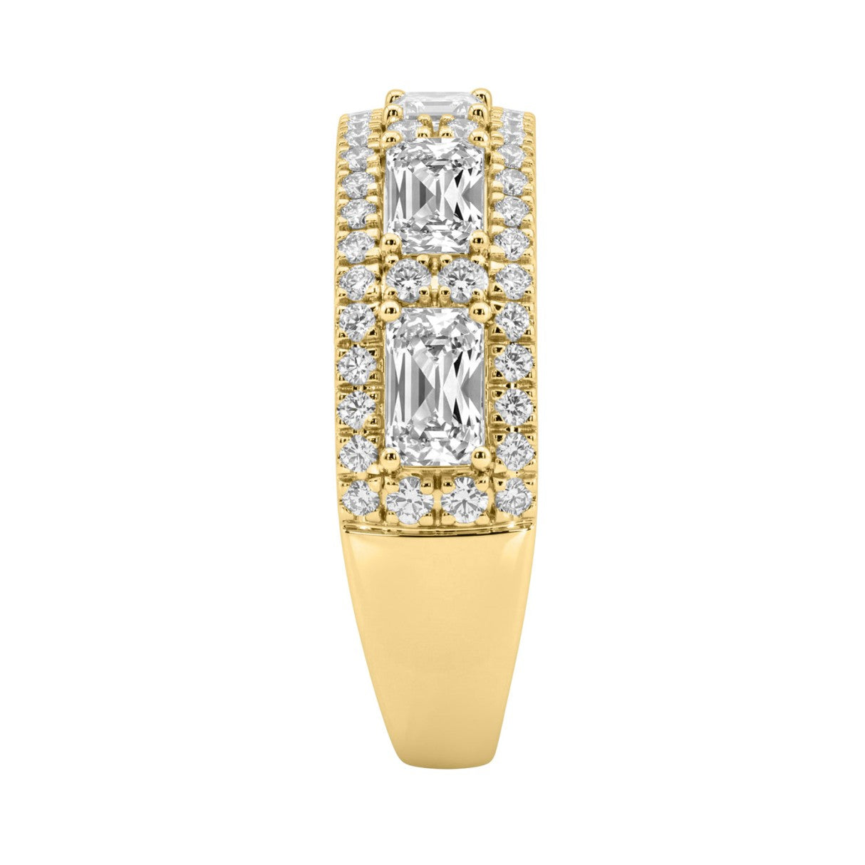 Luxury 2.00Ct 14K Yellow Gold Lab-Grown Diamond Anniversary Ladies Ring Radiant Center & Round Side Diamonds (Color F-G -Clarity Vs1/Vs2)