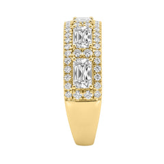 Luxury 2.00Ct 14K Yellow Gold Lab-Grown Diamond Anniversary Ladies Ring Radiant Center & Round Side Diamonds (Color F-G -Clarity Vs1/Vs2)