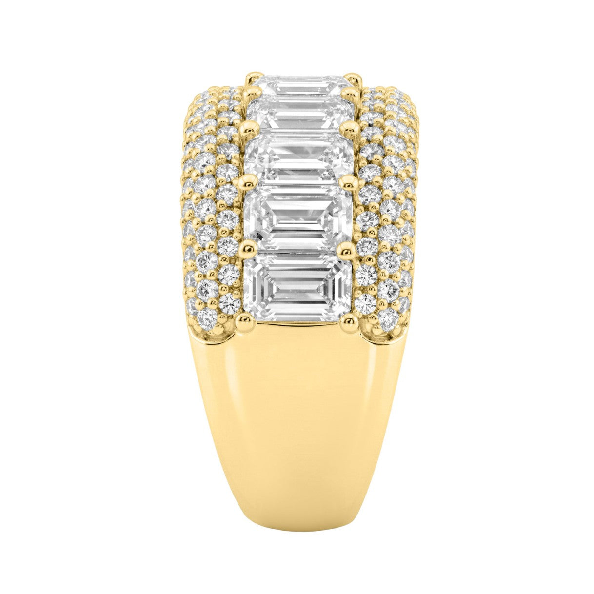 Elegant 14K Yellow Gold Ladies Ladies Ring 3 1/4Ct Round & Emerald Cut Diamonds