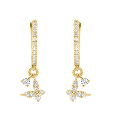 Fashion 10K Yellow` Gold 1/3Ct Ladies Hoop Earrings With Diamonds Butterfly Bliss Design For Ladies