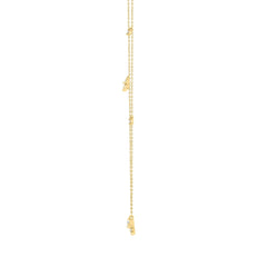 Elegant 10K Yellow Gold 1/3Ct Ladies Necklace Round Diamond Accents Butterfly And Star Charms