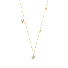 Elegant 10K Yellow Gold 1/3Ct Ladies Necklace Round Diamond Accents Butterfly And Star Charms