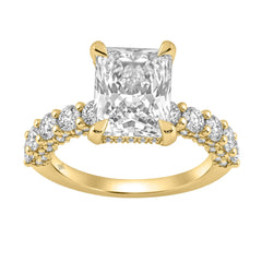 14K Yellow Gold 5 1/2Ct Radiant Cut &amp; Round Diamond Engagement Ring Women Bridal Wedding Ring 4Ct Radiant Center Stone (Color F-G -Clarity Vs1/Vs2)