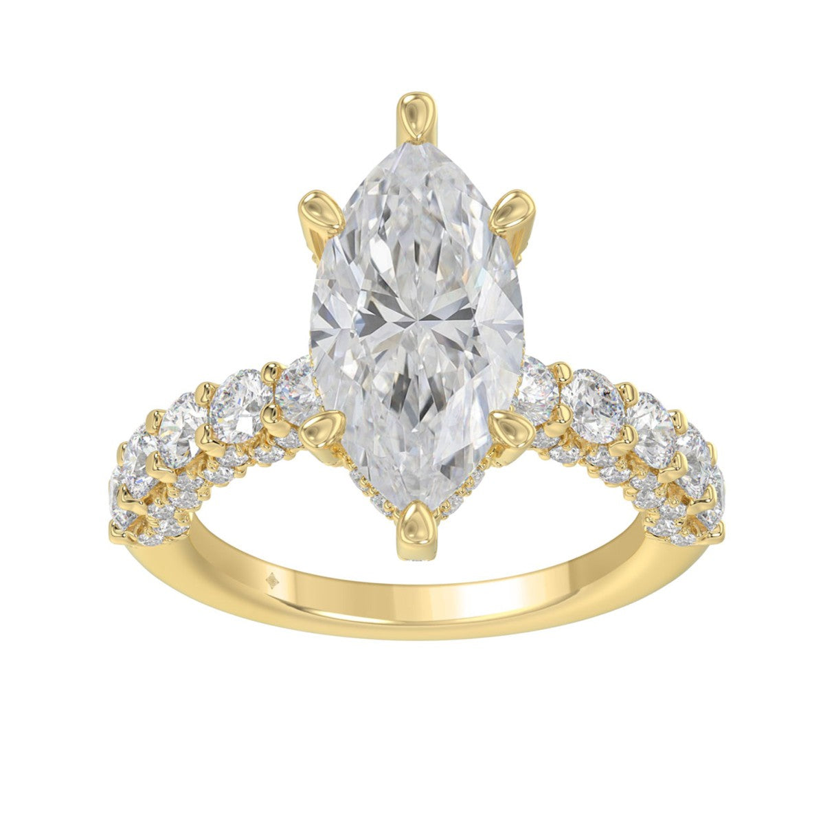 14K Yellow Gold 5 1/2Ct Marquise Cut & Round Diamond Engagement Ring Women Bridal Wedding Ring 4Ct Marquise Center Stone (Color F-G -Clarity Vs1/Vs2)