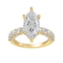 14K Yellow Gold 5 1/2Ct Marquise Cut & Round Diamond Engagement Ring Women Bridal Wedding Ring 4Ct Marquise Center Stone (Color F-G -Clarity Vs1/Vs2)
