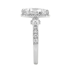Luxury 14K White Gold 3.00 Ct Marquise, Oval And Round Diamond Halo Bridal Engagement Ring For Women 2Ct Marquise Center Stone (Color F-G -Clarity Vs1/Vs2)