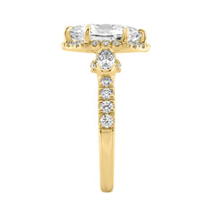 Luxury 14K Yellow Gold 3.00 Ct Marquise, Oval And Round Diamond Halo Bridal Engagement Ring For Women 2Ct Marquise Center Stone (Color F-G -Clarity Vs1/Vs2)
