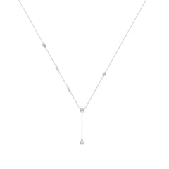10K White Gold Diamond & Pearl Necklace For 1/2Ct Round Diamond Elegant Drop Necklace, Classic Ladies Fine Jewelry (Color F-G -Clarity Vs1/Vs2)