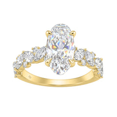 14K Yellow Gold 3.00Ct Diamond Engagement Ring For Women 2.00Ct Elongated Oval Center Stone With Marquise & Round Side Stones, Luxury Bridal Ring (Color F-G -Clarity Vs1/Vs2)