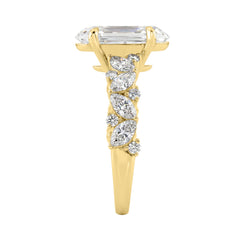 14K Yellow Gold 3.00Ct Diamond Engagement Ring For Women 2.00Ct Elongated Oval Center Stone With Marquise & Round Side Stones, Luxury Bridal Ring (Color F-G -Clarity Vs1/Vs2)