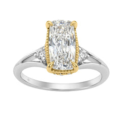 Luxury 14K White/Yellow Gold Diamond Engagement Ring 2 1/4Ct Elongated Cushion Center With Round Side Stones, Women Ring 2Ct Cushion Center Stone (Color F-G -Clarity Vs1/Vs2)