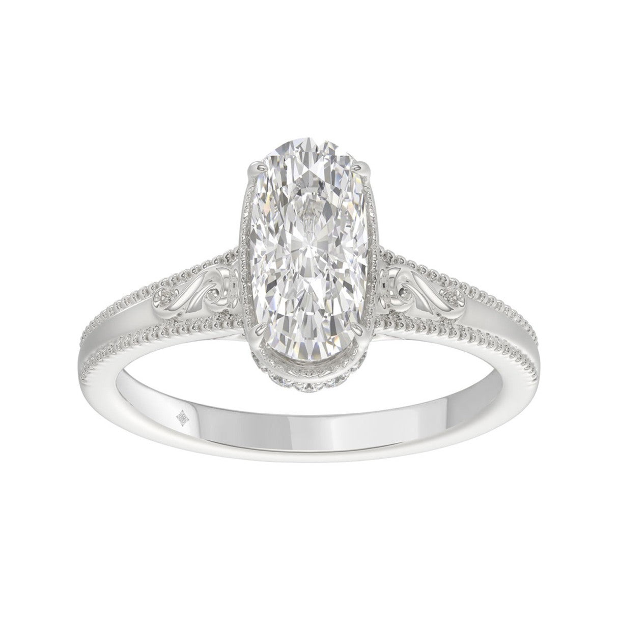 LADIES 14K White Gold 2 1/6Ct Diamond Engagement Ring Elongated Cushion Cut Center With Round Side Stones, Elegant Fine Ring 2Ct Cushion Center Stone (Color F-G -Clarity Vs1/Vs2)