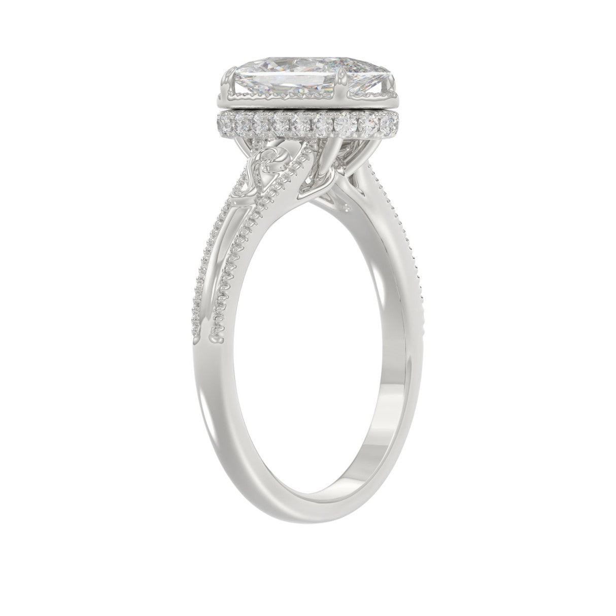 LADIES 14K White Gold 2 1/6Ct Diamond Engagement Ring Elongated Cushion Cut Center With Round Side Stones, Elegant Fine Ring 2Ct Cushion Center Stone (Color F-G -Clarity Vs1/Vs2)