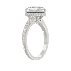 LADIES 14K White Gold 2 1/6Ct Diamond Engagement Ring Elongated Cushion Cut Center With Round Side Stones, Elegant Fine Ring 2Ct Cushion Center Stone (Color F-G -Clarity Vs1/Vs2)