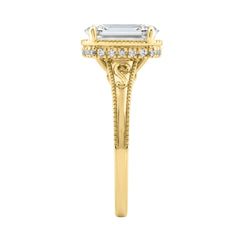LADIES 14K Yellow Gold 2 1/6Ct Diamond Engagement Ring Elongated Cushion Cut Center With Round Side Stones, Elegant Fine Ring 2Ct Cushion Center Stone (Color F-G -Clarity Vs1/Vs2)