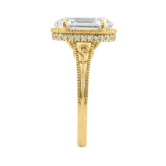 LADIES 14K Yellow Gold 2 1/6Ct Diamond Engagement Ring Elongated Oval Cut Center With Round Side Stones, Elegant Fine Ring 2Ct Oval Center Stone (Color F-G -Clarity Vs1/Vs2)
