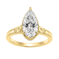 Luxury 14K Yellow Gold 2 1/6Ct Elongated Pear-Shaped Diamond Hidden Halo Ladies Engagement Ring With Round Diamonds 2Ct Pear Center Stone (Color F-G -Clarity Vs1/Vs2)