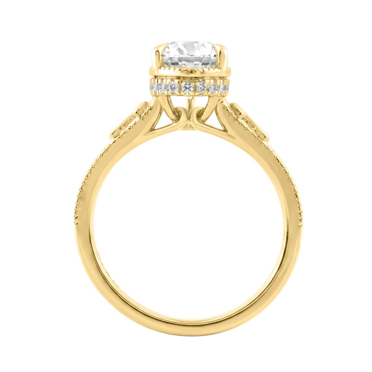 Luxury 14K Yellow Gold 2 1/6Ct Elongated Pear-Shaped Diamond Hidden Halo Ladies Engagement Ring With Round Diamonds 2Ct Pear Center Stone (Color F-G -