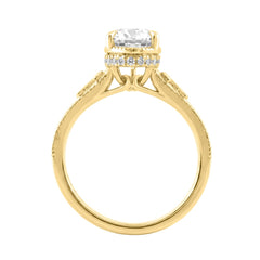 Luxury 14K Yellow Gold 2 1/6Ct Elongated Pear-Shaped Diamond Hidden Halo Ladies Engagement Ring With Round Diamonds 2Ct Pear Center Stone (Color F-G -