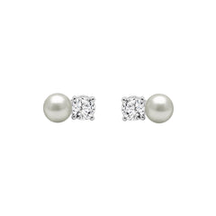10K WHITE GOLD 1/4CT ROUND DIAMOND PEARL FASHION LADIES EARRINGS  CLASSIC FINE JEWELRY FOR HER (COLOR F-G CLARITY VS1/VS2)