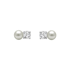 10K WHITE GOLD 1/4CT ROUND DIAMOND PEARL FASHION LADIES EARRINGS  CLASSIC FINE JEWELRY FOR HER (COLOR F-G CLARITY VS1/VS2)