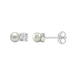 10K WHITE GOLD 1/4CT ROUND DIAMOND PEARL FASHION LADIES EARRINGS  CLASSIC FINE JEWELRY FOR HER (COLOR F-G CLARITY VS1/VS2)