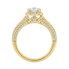 14K Yellow Gold 3.00 Ct Diamond Halo Engagement Ring For Women Elongated 2Ct Cushion Cut Center Stone With Round & Baguette Side Stones, Luxury Bridal Ring (Color F-G -Clarity Vs1/Vs2)