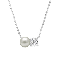 10K White Gold Pearl &amp; 1/4Ct Round Diamond Ladies Necklace  Elegant Fine Fashion Jewelry Gift For Women (Color F-G Clarity Vs1/Vs2)