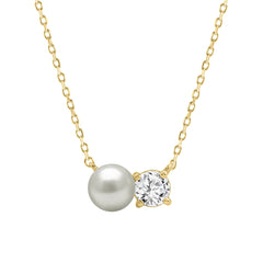 10K Yellow Gold Toi Et Moi Necklace With 1/4Ct Round Diamond & Pearl  Elegant Two Stone Necklace For Her (Color F-G -Clarity Vs1/Vs2)